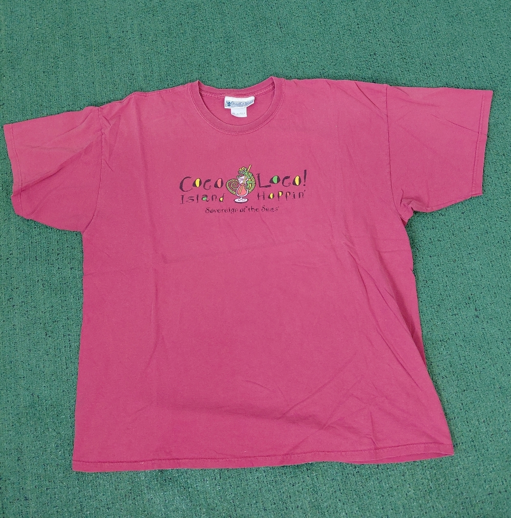 VINTAGE Royal Caribbean Coco Loco Island Hoppin' Y2K Vacation Red T Shirt Sz XXL